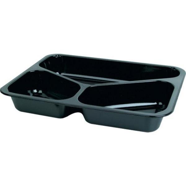 CPET-Schale 225 x 175 x 34 mm Schwarz 3-Teilung, 250 Stk/Krt (1 x 250 Stk)