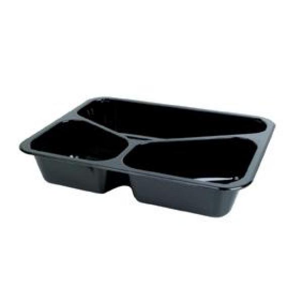 CPET-Schale 225 x 175 x 43 mm Schwarz 3-Teilung, 300 Stk/Krt (1 x 300 Stk)