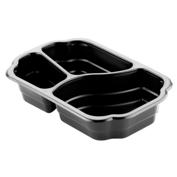 PP Schale Take-Away 250 x 159 x 48 mm Schwarz 3-Teilung, 246 Stk/Krt (1 x 246 Stk)
