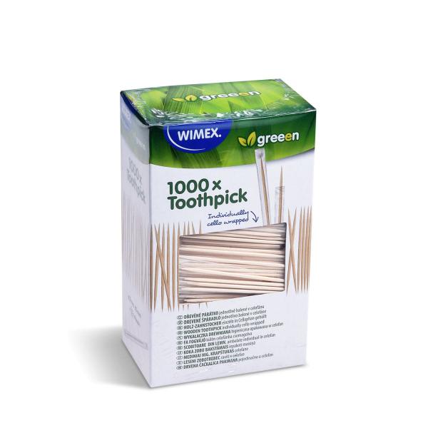 Zahnstocher aus Holz Ø2 x 65 mm einzeln in Cellophan verpackt [1000 St.]