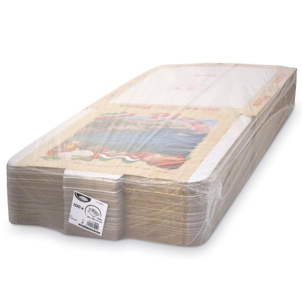 Pizzakarton (aus Mikrowellpappe) G4 weiß bedruckt 50 x 50 x 5 cm [100 St.]