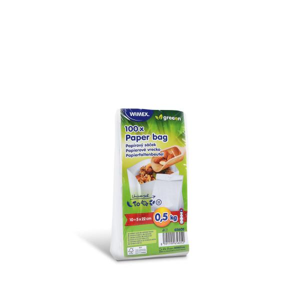 Papierfaltenbeutel (FSC Mix) weiß 10+5 x 22 cm `0,5kg` [100 St.]