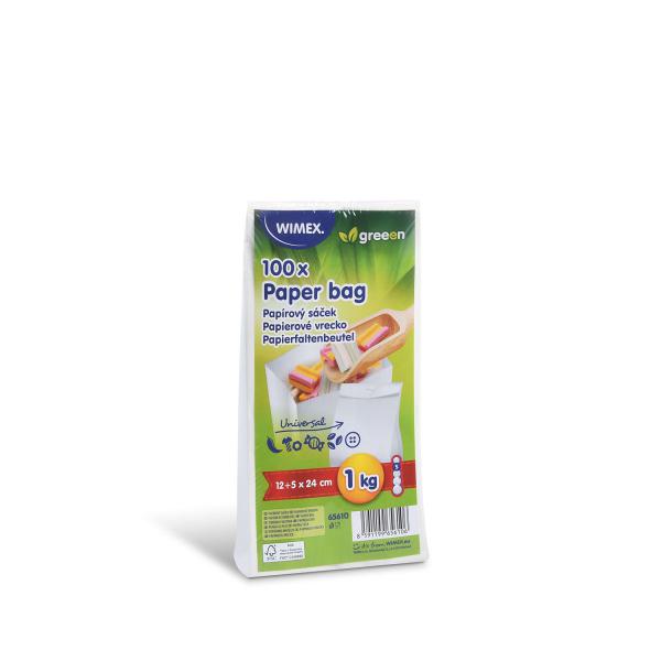 Papierfaltenbeutel (FSC Mix) weiß 12+5 x 24 cm `1kg` [100 St.]