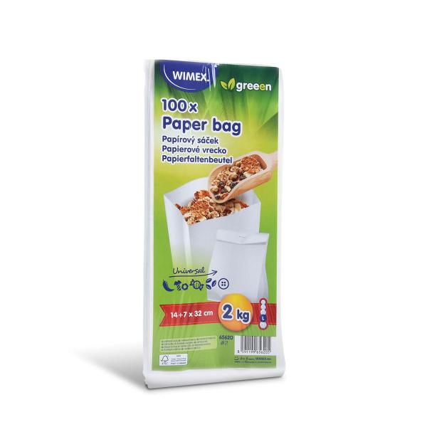 Papierfaltenbeutel (FSC Mix) weiß 14+7 x 32 cm `2kg` [100 St.]
