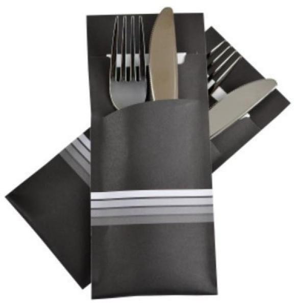Bestecktaschen 20 cm x 8,5 cm schwarz/weiss ""Stripes"" inkl. Serv