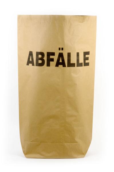 Papiermüllsäcke, 2-lagig, braun, 70l, 550x850+200mm, Druck "Abfälle"