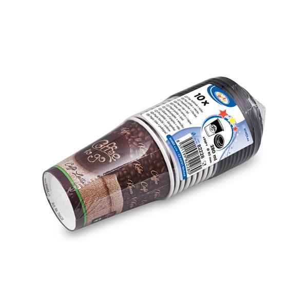 Pappbecher "Coffee to go" Ø80mm 280ml `M: 0,2L/8oz` + Deckel schwarz [10 Sets]