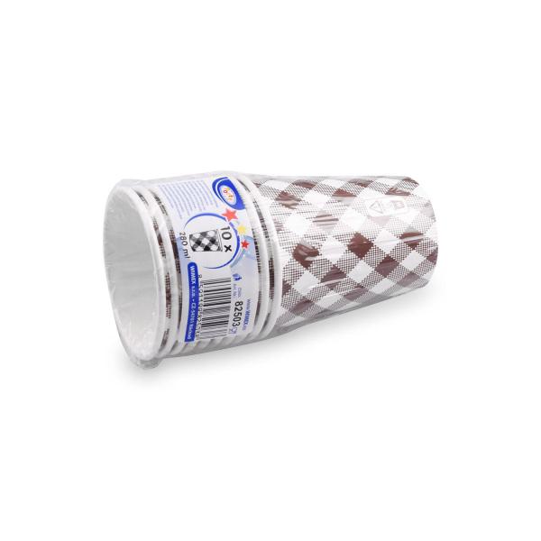 Pappbecher Karo Ø80mm 280ml `M: 0,2L/8oz` [10 St.]