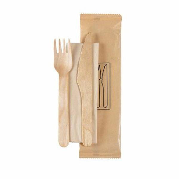 Messer, Gabel, naturfarbene Serviette - 250 Stück