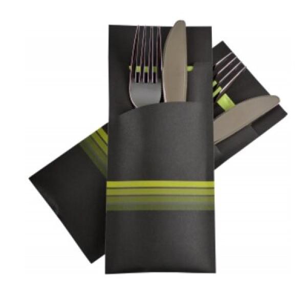 Bestecktaschen 20 x 8,5 cm, Lime Stripes, inkl. Serviette