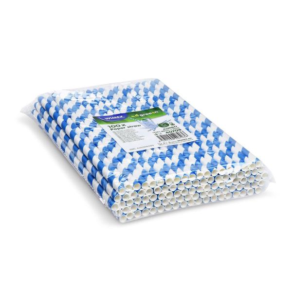 Papiertrinkhalm Spirale blau `JUMBO` Ø8mm x 25cm [100 St.]