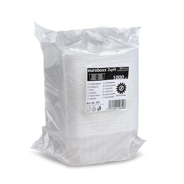 Rechteckschale (PP) 2-geteilt klar 186 x 133 mm 1000ml [50 St.]