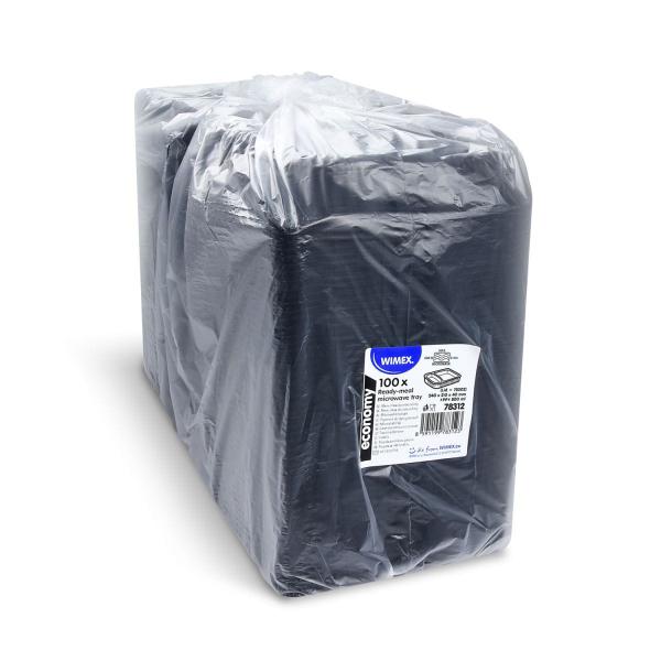 Mikrowellenschale (PP) ECONOMY 2-geteilt schwarz 240 x 210 x 40 mm 1100ml [100 St.]