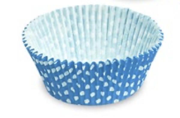 Geb&auml;ckkapsel (PAP) Punkte wei&szlig;/blau &Oslash;50 x 30 mm [40 St.]
