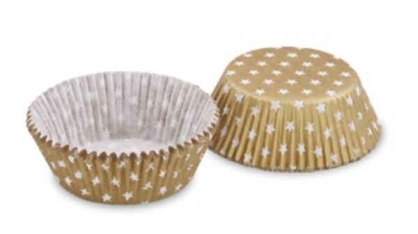 Gebäckkapsel (PAP) Sterne weiß/gold Ø50 x 30 mm [40 St.]