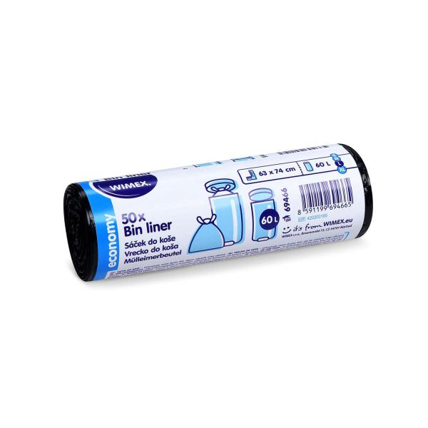 Mülleimerbeutel (HDPE) ECONOMY schwarz 63 x 74 cm 60L `L` [50 St.]