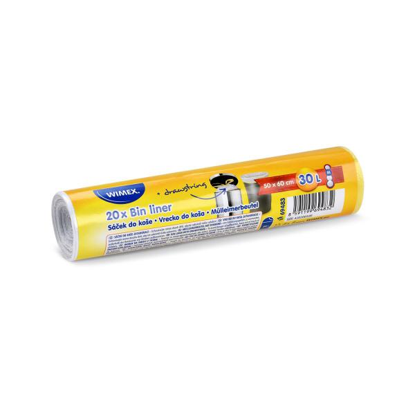 Mülleimerbeutel (HDPE) mit Zugband weiß 50 x 60 cm 30L `M` [20 St.]