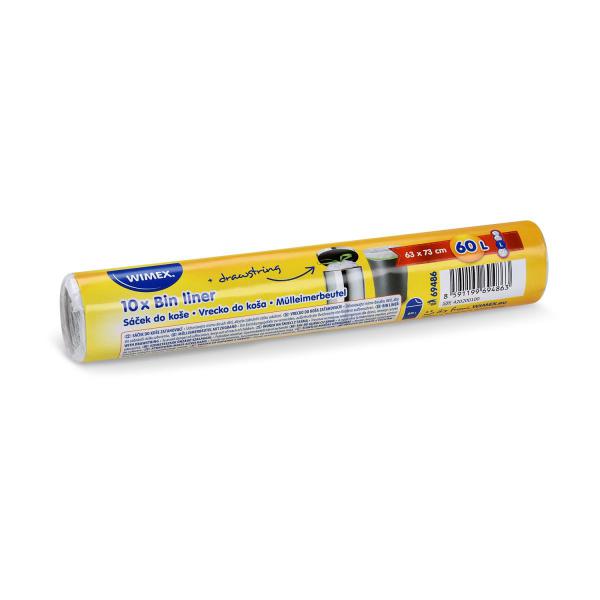 Mülleimerbeutel (HDPE) mit Zugband weiß 63 x 73 cm 60L `L` [10 St.]