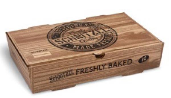 Schnitzelbox (aus Mikrowellpappe) kraft bedruckt 280 x 170 x 60 mm