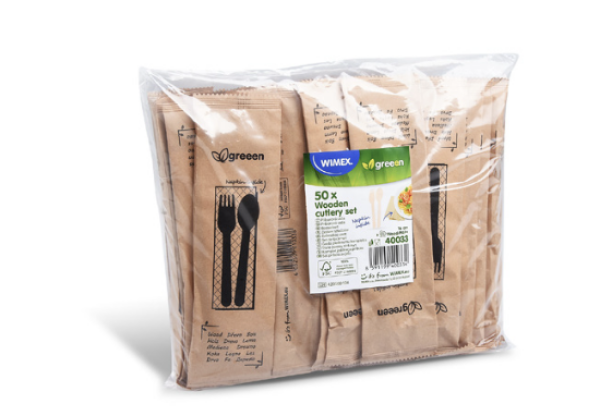 Besteckset (Holz FSC 100%) Gabel-Löffel+Serviette 16 cm