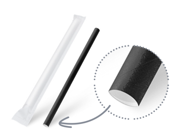 Papiertrinkhalm schwarz `JUMBO` Ø12mm x 21cm einzeln verpackt