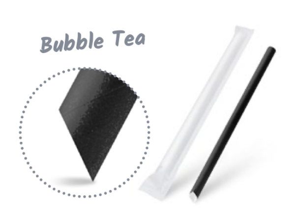 Papiertrinkhalm Bubble Tea schwarz &Oslash;12mm x 21cm einzeln verpackt [100 St.]