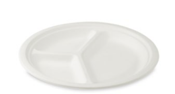 Teller (Zuckerrohr-Bagasse) 3-geteilt &Oslash;26cm [50 St.]
