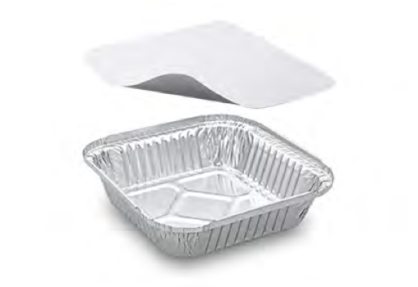 Schale (ALU) eckig 164 x 164 x 36 mm 500ml + Deckel [5 Sets]