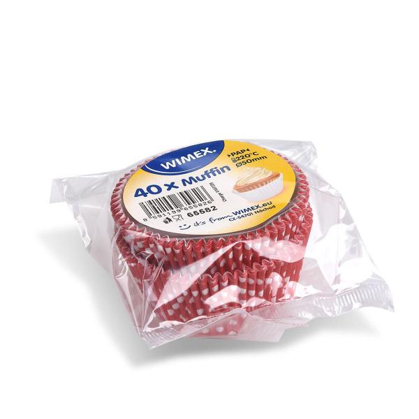 Geb&auml;ckkapsel (PAP) Punkte wei&szlig;/rot &Oslash;50 x 30 mm [40 St.]
